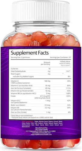 Miniatura 3 de LifeCentricHealth - Gomitas de hierro Gomitas de biotina, zinc, vitamina B, ácido fólico, veganas, sin gluten, para mujeres y hombres