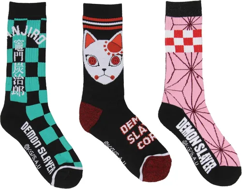Bioworld Demon Slayer - Calcetines deportivos acolchados de manga Tanjiro y Nezuko de Demon Slayer, para hombres y mujeres, 3 pares, Varios colores