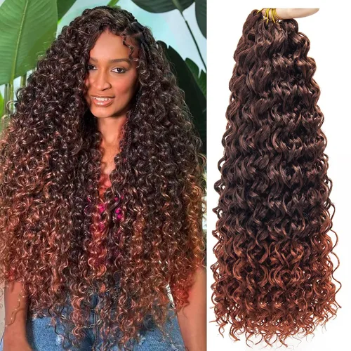 Miniatura 30 de 8 Paquetes de Cabello Rizado con Ganchillo GoGo, Cabello Rizado con Ganchillo para Mujeres Negras, Trenzado de Onda Profunda, Cabello Sintético