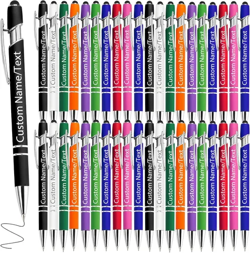 Miniatura 8 de Bolígrafos personalizados con nombre, paquete de 10 bolígrafos personalizados a granel, bolígrafo de tinta negra grabada con punta de lápiz óptico