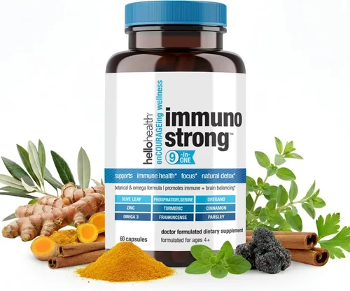 HELLO HEALTH Immunostrong - Vitaminas de apoyo inmunológico diario 9 en 1 con refuerzo inmunológico, orégano, antioxidante calmante de hoja de