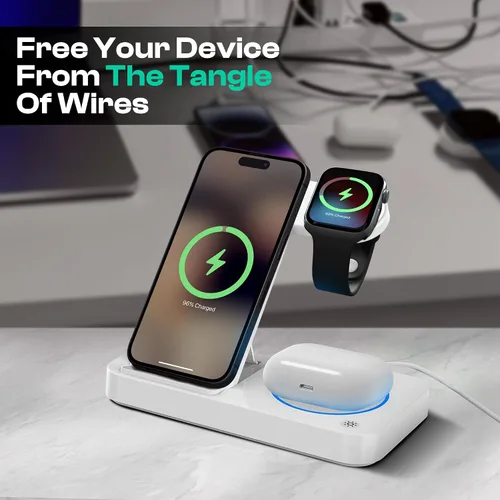 Miniatura 2 de Estación de carga inalámbrica 4 en 1 para iPhone, Apple Watch y AirPods - Cargador inalámbrico para iPhone Series 16/15/14/13/12 - Apple iWatch Negro