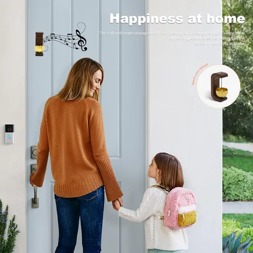 Miniatura 6 de Campanas magnéticas para puerta, paquete de 2 campanas de viento de madera para apertura de puertas, alerta de entrada adhesiva inalámbrica