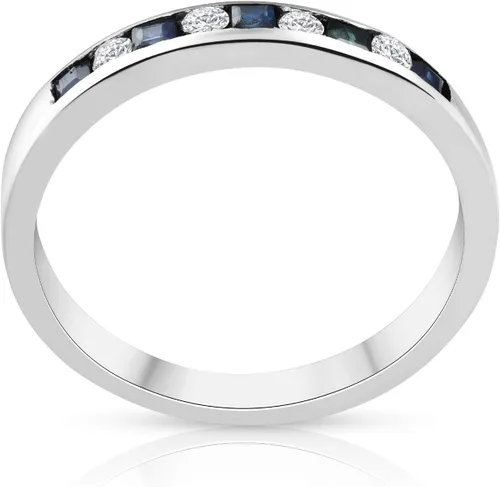 Miniatura 3 de Anillo de oro blanco de 14 quilates con zafiro y diamantes de talla princesa de 12 ct