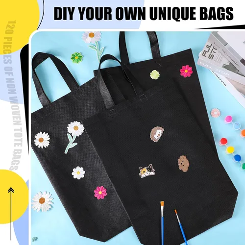 Miniatura 4 de Silkfly 120 bolsas de mano no tejidas a granel de 11.8 x 4 x 15 pulgadas, bolsas de regalo grandes reutilizables de tela con asas (negro)