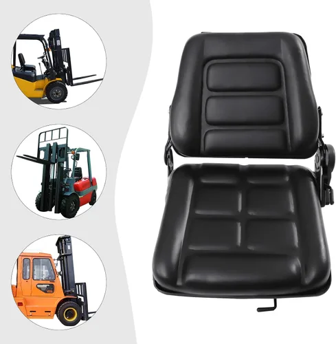 Miniatura 6 de OUKANING Asiento universal para carretilla elevadora, PVC negro, parte trasera de ángulo ajustable, 2 toboganes, compatible con tractor, excavadora