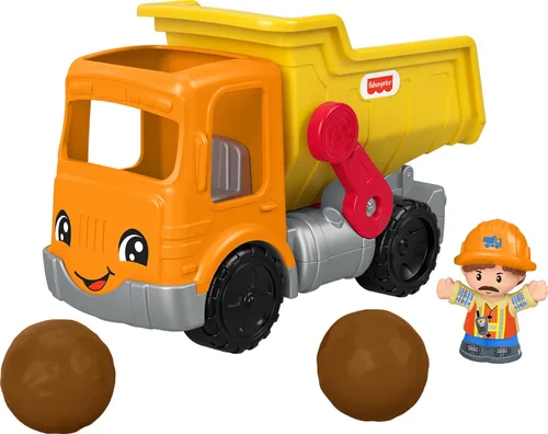 Fisher-Price Little People - Juguete de construcción para niños pequeños, camión volquete Trabajar Juntos con música y accesorios para juego de