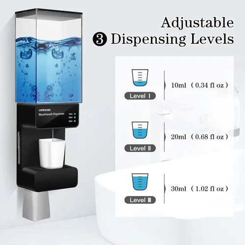 Miniatura 3 de UMICKOO Dispensador automático de enjuague bucal para baño, 23.67 onzas, dispensador de enjuague bucal montado en la pared con tazas magnéticas