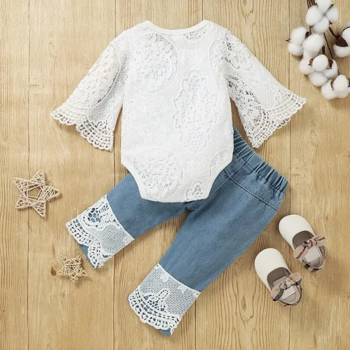 Miniatura 9 de Tikoubabe Ropa de bebé para niña y niño con encaje blanco y manga larga + pantalones vaqueros