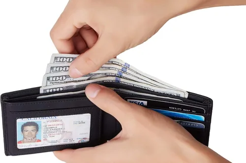 Miniatura 5 de Travelambo Cuero genuino RFID bloqueo carteras para hombre billetera doble Izquierda Identificación