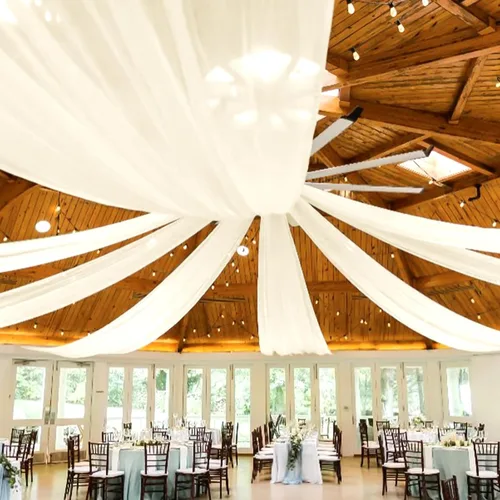 Miniatura 41 de 6 paneles de cortinas blancas para techo de boda, cortinas de techo de 5 x 10 pies, cortinas de tela transparente para arco de boda, cortinas