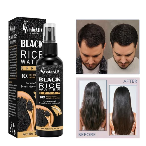 Miniatura 8 de Spray de agua de arroz negro para el crecimiento del cabello, suero orgánico para el cabello con aceite de ricino y raíz de jengibre, fortalece