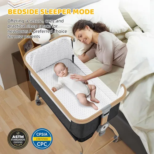 Miniatura 2 de Moisés de noche, moisés, cuna mecedora, cuna portátil 3 en 1 con colchón, móvil, mosquitera, cesta de almacenamiento, cuna ajustable de 6 alturas