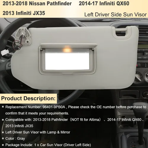 Miniatura 2 de Reemplazo de Visera Solar del Lado del Conductor Izquierdo y Pasajero Derecho Compatible con Pathfinder 2013-2018, Infiniti QX60 2014-17 e Infiniti