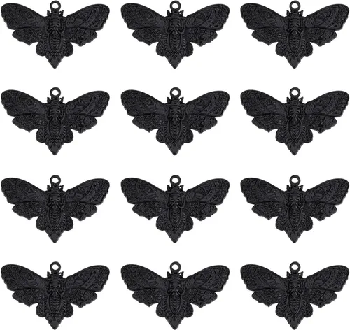 Miniatura 10 de SUNNYCLUE 1 caja de 20 dijes góticos de polilla de 1.614 x 1.024 in para Halloween, calavera y esqueleto para Halloween, diseño de animal volador