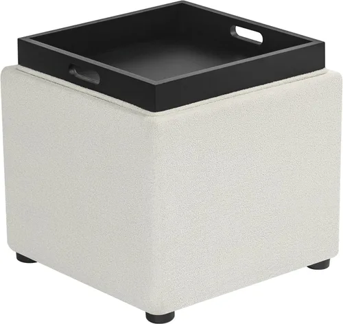 Miniatura 13 de Adeco Otomana de almacenamiento cuadrado de 17" con tapa de bandeja reversible, reposapiés de pana para sala de estar, pequeña mesa de café y mesa