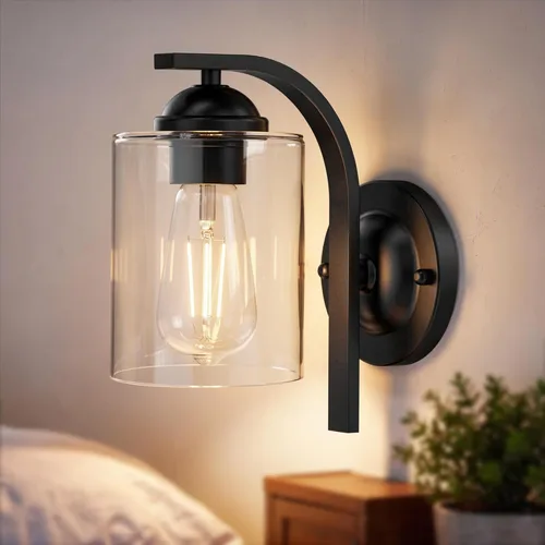 Miniatura 14 de Lámparas de Aplique de Pared para Dormitorio Baño, Iluminación Moderna de Tocador, Linternas de Montaje en Pared de Granja en Negro Mate