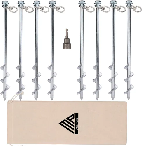 Miniatura 12 de MightyPhine Anclajes de tierra de tornillo de acero, juego de 4, 12 pulgadas, plateado, metal, estacas de tienda, kit de anclaje para trampolín