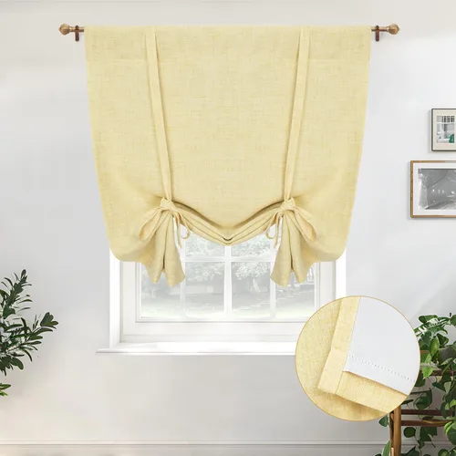 Miniatura 50 de DriftAway - Cortinas de Lino con Doble Capa, Blackout, de Atar, con Aislaje Térmico, Totalmente Forradas, Estilo Globo Romano, para Baño, con Lino
