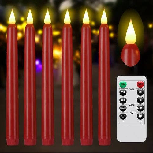 Miniatura 10 de Velas cónicas sin llama con control remoto y temporizador, candeleros LED que funcionan con baterías con llama 3D parpadeante, velas falsas