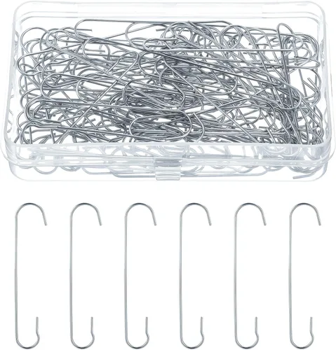 Mixweer 120 ganchos de adorno de Navidad de 0.51 x 2.36 pulgadas en forma de C con caja de almacenamiento, ganchos de árbol de Navidad para Plata