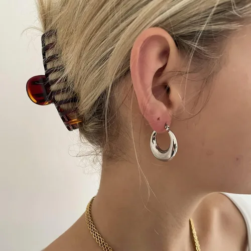 Miniatura 61 de Aretes de aro gruesos de oro para mujer, chapados en oro de 14 quilates, aretes de aro triple, hipoalergénicos, a la moda, aretes de aro gruesos