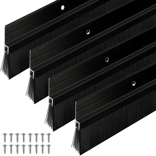 Miniatura 8 de Frienda Juego de 4 cepillos para puerta, cepillo de barrido inferior, burlete de aluminio para puerta con tornillos para huecos de hasta 1 pulgada