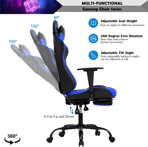 Miniatura 7 de Reposacabezas de soporte lumbar para computadora de PC, respaldo alto, para oficina, videojuegos, silla giratoria para niños o adultos, azul