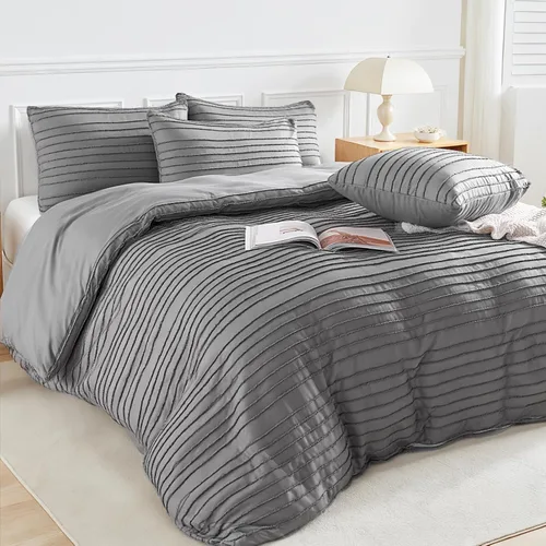 NEXHOME PRO Funda de edredón tamaño Queen, juego de funda de edredón bohemio de 3 piezas, suave y ligero, 100% microfibra lavada, para todas las Gris