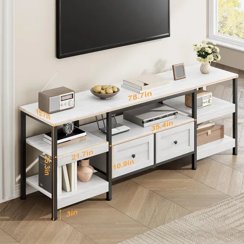 Miniatura 2 de Garvee Soporte industrial para TV con 2 cajones, centro de entretenimiento de 79 pulgadas, se adapta a televisores de hasta 85 pulgadas, consola