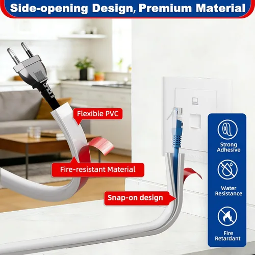 Miniatura 4 de Ocultador de cable con hebilla lateral de 39 pulgadas para 1 cable, cubiertas de cable de extensión para cables en la pared, ocultador de cable