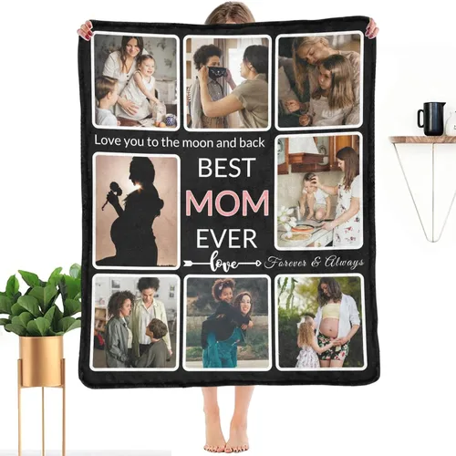 Regalos para mamá; cobija personalizada con fotos; haz una cobija personalizada para el Día de la Madre con imágenes; regala a la mejor mamá de Best