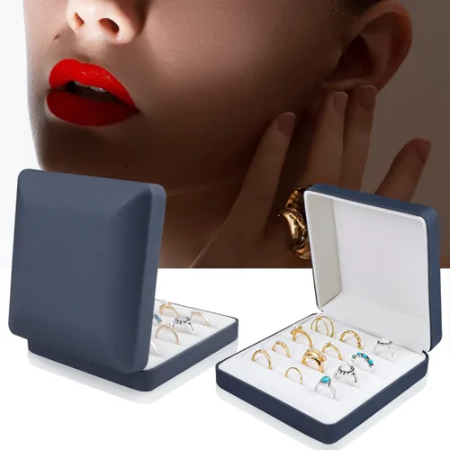 Miniatura 6 de Caja organizadora de anillos de joyería, pequeña caja de joyería de viaje, estuche portátil de almacenamiento de anillos, caja de soporte de bandeja