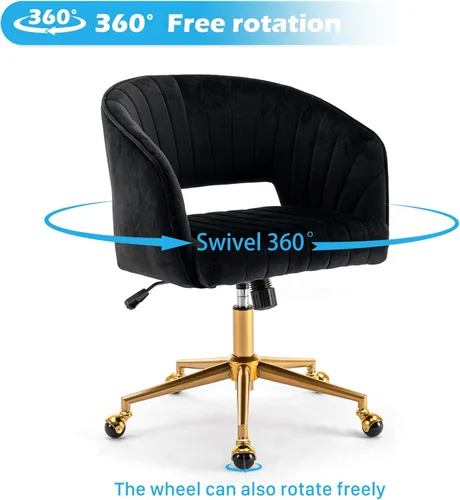 Miniatura 5 de Silla de oficina para el hogar, silla giratoria de terciopelo para escritorio, sillón de acento tapizado, sillas modernas capitoneadas con base Negro