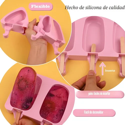 Miniatura 3 de WMKGG Juego de moldes de silicona para paletas, 2 piezas moldes para helado con 50 palitos de madera para cake pop, paletas de hielo, cakesicles Rosa