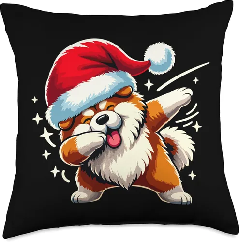 Miniatura 4 de Xmas Chow Chow Gifts Chow Dog Christmas Dab Pose Santa Hat Xmas Throw Pillow, 16x16, Multicolor