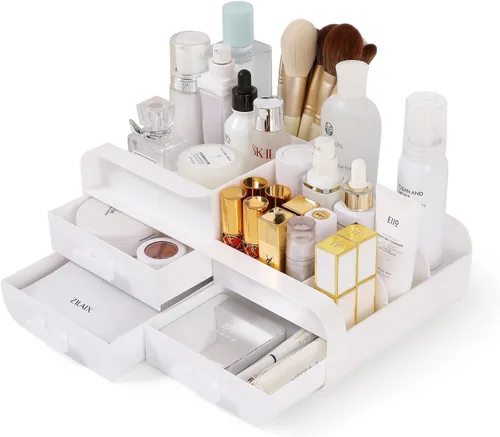 Miniatura 9 de Organizador de escritorio de maquillaje con cajones, organizador de cuidado de la piel para cosméticos, soporte de tocador para lápiz labial