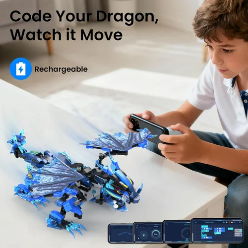 Miniatura 4 de OASO Kit de construcción de dragón con control remoto, regalos STEM para niños de 8 a 12 años, juguetes técnicos de codificación para cumpleaños