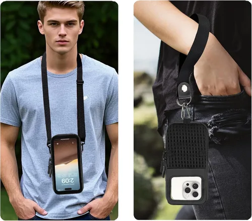 Miniatura 2 de Funda de bolsillo para teléfono con cordón cruzado ajustable y correa para la muñeca, bolsa de teléfono celular transparente compatible con pantalla