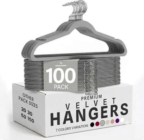 Miniatura 19 de Utopia Home Velvet Hanger - Paquete de 100 perchas delgadas antideslizantes de lujo para pantalones y abrigos, perchas fuertes que ahorran espacio