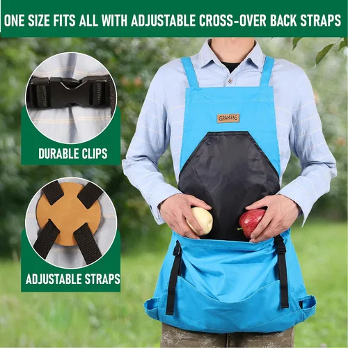 Miniatura 6 de Grampa's Garden - Delantal de jardinería con espalda cruzada con bolsillos para mujeres y hombres Delantal de cosecha con bolsa de canguro grande