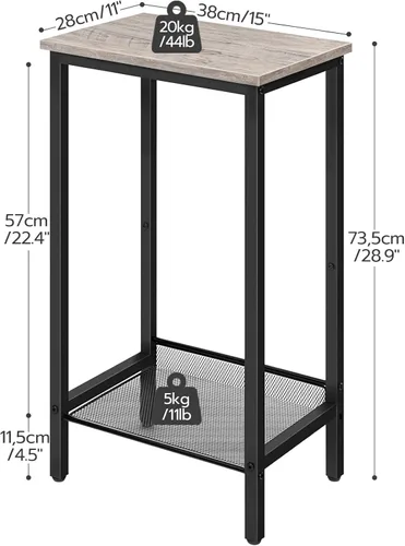 Miniatura 3 de HOOBRO Mesa auxiliar alta, mesa de teléfono industrial con estantes de malla ajustables, para sala de estar, dormitorio, entrada, oficina