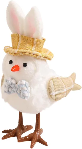 Miniatura 10 de Muñecos de pájaros de felpa de primavera de 6.3 pulgadas, adornos de figura de pájaros de pie con pierna larga, bufanda impresa y lazo, perfecto