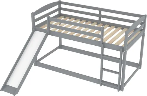 Miniatura 7 de Harper & Bright Designs Litera de tamaño individual sobre individual con tobogán convertible y escalera, litera baja con tobogán, marco de litera
