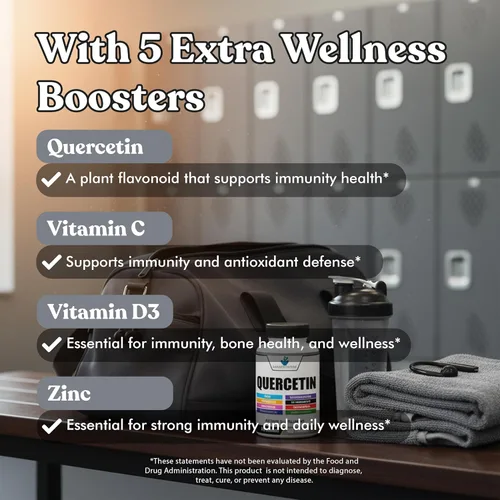 Miniatura 7 de American Standard Supplements Quercetina 1000 mg por porción con zinc, vitamina C, vitamina D3, magnesio, saúco, equinácea, cúrcuma, astrágalo, sin