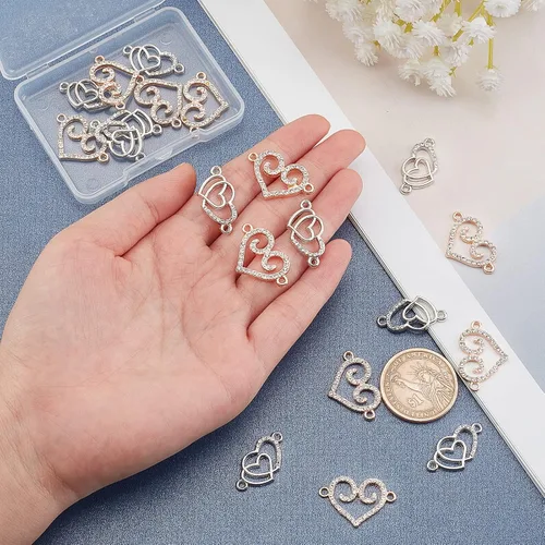 Miniatura 4 de PH PandaHall Dijes de corazón con diamantes de imitación, 20 piezas de eslabones de corazón de amor, dijes de San Valentín con doble corazón, dije