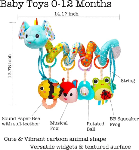 Miniatura 2 de Juguetes para cochecito, juguetes de asiento de automóvil para bebés de 0 a 6 meses, juguete colgante de felpa en espiral para bebés, niños y niñas