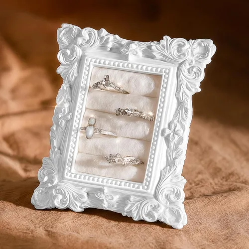 Miniatura 15 de Liliaafar Soporte de anillo vintage rectangular plateado soporte de exhibición para aretes, bandeja de exhibición de aretes, aniversario