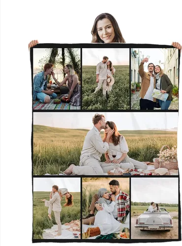 Miniatura 13 de Manta de collage de fotos personalizada, manta de franela suave, regalos para seres queridos 4 Fotos con texto
