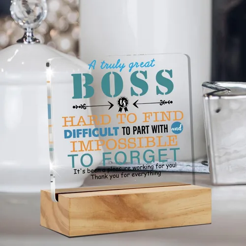 Miniatura 5 de Regalos de agradecimiento para jefes para hombres y mujeres - Placa de escritorio acrílica con soporte de madera - Día del jefe, despedida, recuerdo